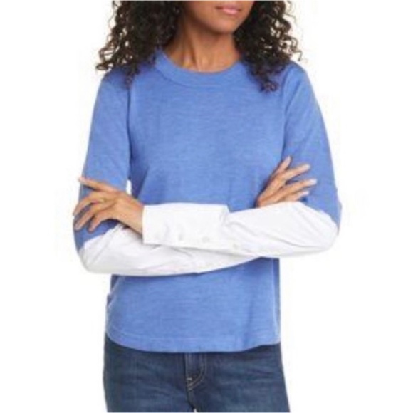Veronica Beard Roscoe Merino Wool Mixed Media Sweater Blue Small - Picture 4 of 4